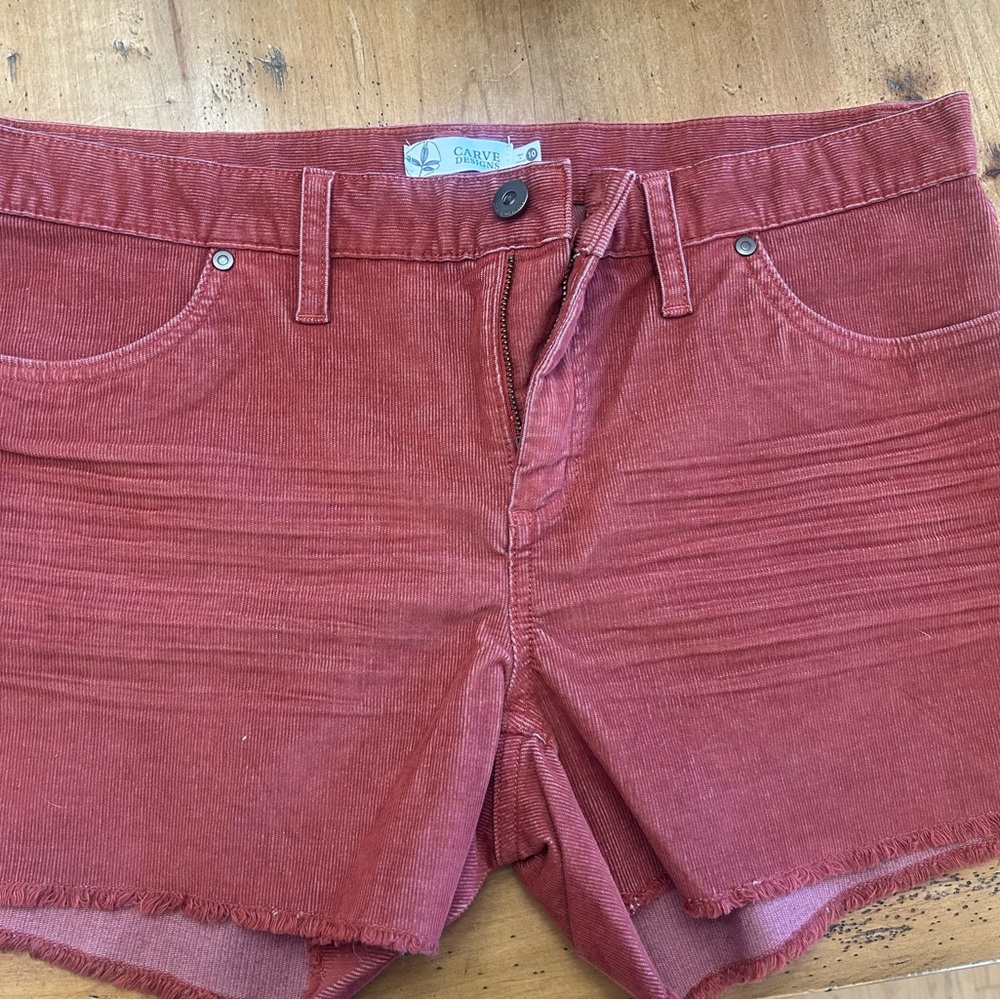 Carve Designs Red Jean Shorts with Distressed Hem